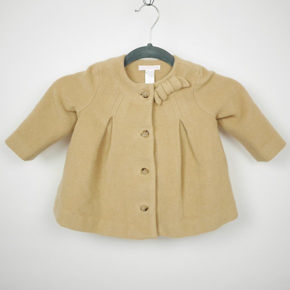 JANIE and JACK Girls 6-12 months - Tan light brown wool pea coat trench jacket - Picture 1 of 9